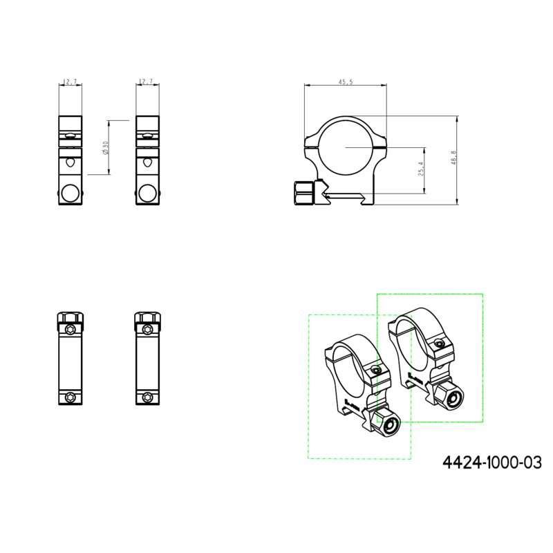 30mm Zielfernrohrmontageringe | Picatinny-Schiene mit Schraubmutter JK-N