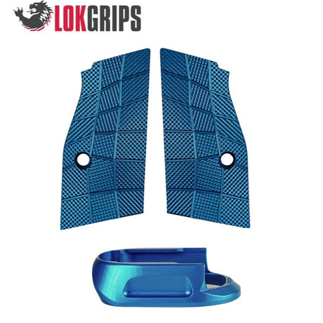 CZ Shadow 2 Compact & Carry kurze Alu-Griffschalen & Alu-Magwell | Gridlok_blau