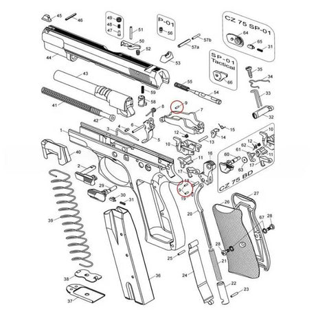 CZ Shadow 2, CZ TS 2, CZ 75B & SP-01 Shadow axe de strut de chien