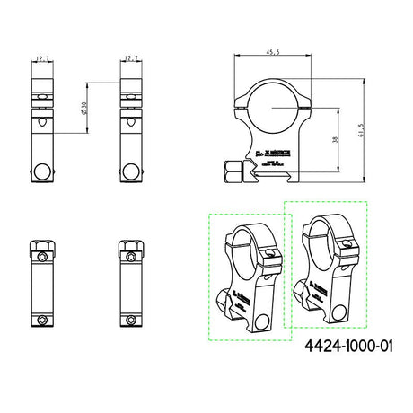 30mm Zielfernrohrmontageringe | Picatinny-Schiene mit Schraubmutter JK-N
