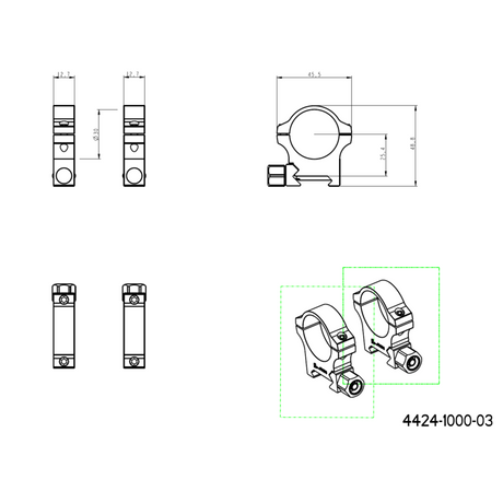 30mm Zielfernrohrmontageringe | Picatinny-Schiene mit Schraubmutter JK-N